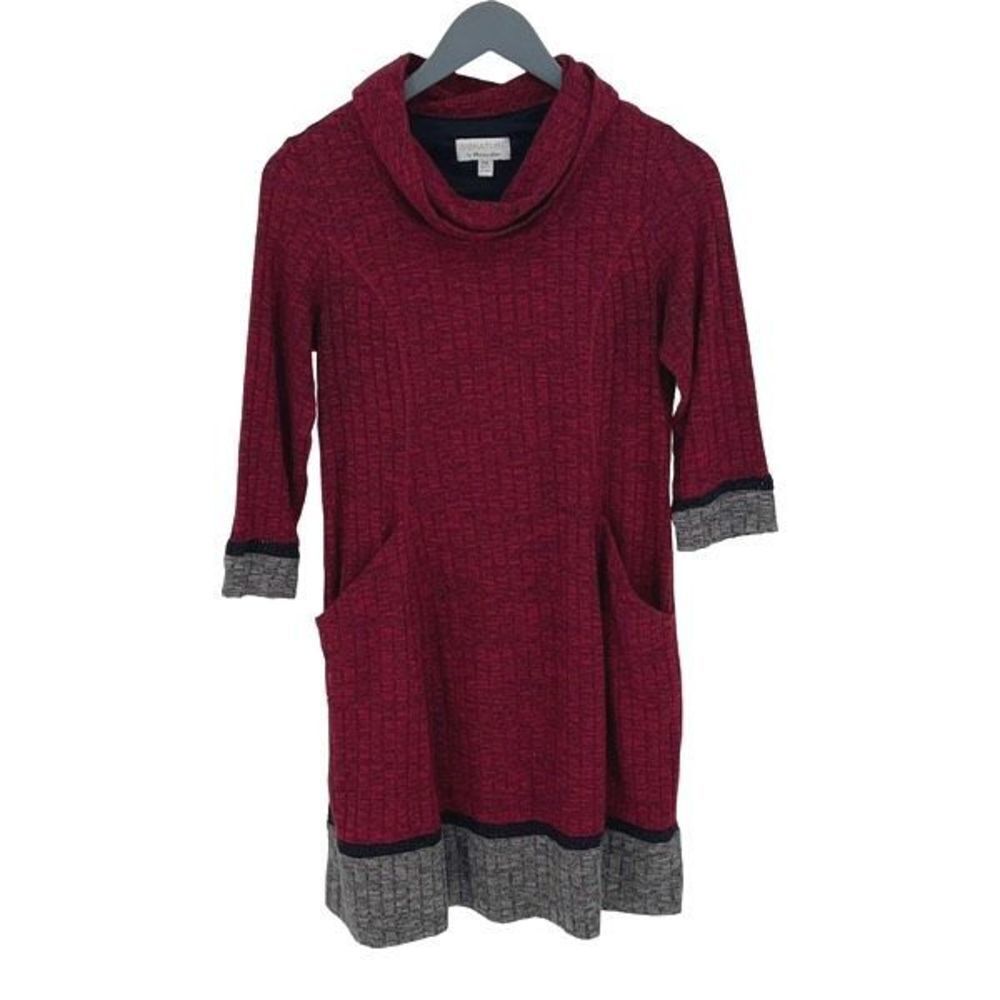 Signature by Robbie Bee Women's Cowl Neck Sweater Dress Red Black Size PM